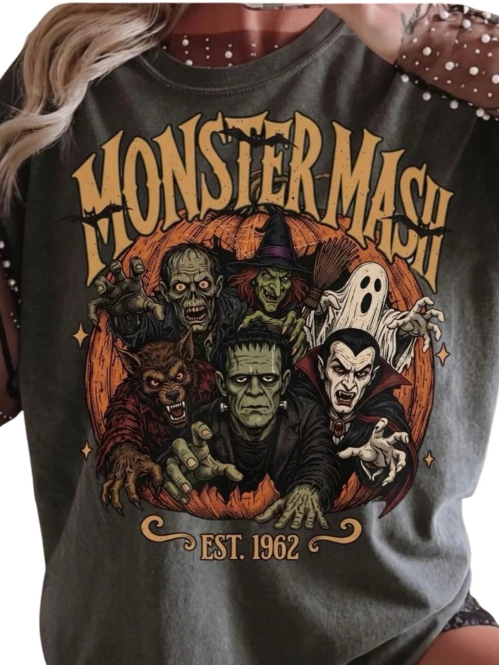 Comfort color pepper Monster Mash Graphic Tee with Orange Accent